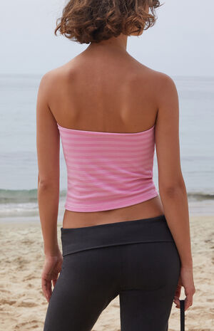Pink Amelia Striped Cropped Tube Top image number 3