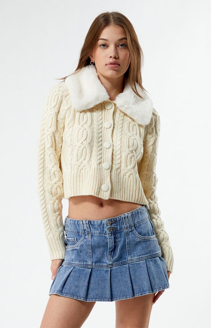 Cropped cable deals cardigan