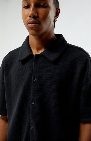 Black Stone Solid Textured Camp Shirt image number 3