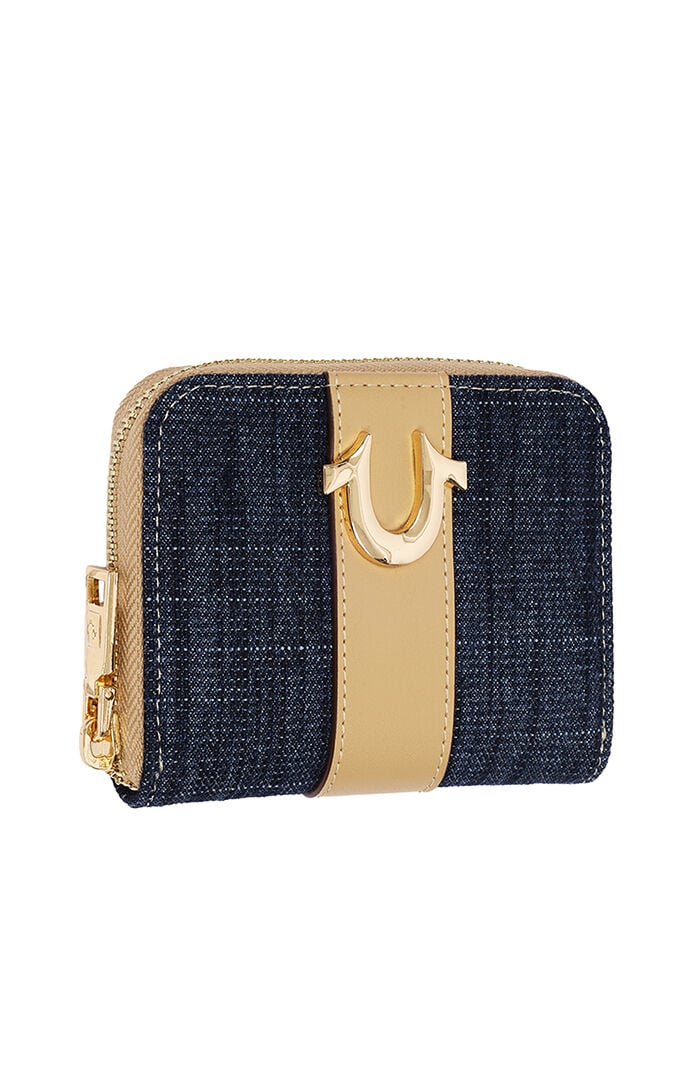 True Religion Denim and Faux Leather Small Zip Wallet