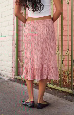 Red Floral Midi Skirt image number 4