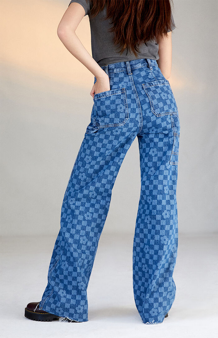 PacSun Flower Checker Ultra High Waisted Carpenter Pants PacSun