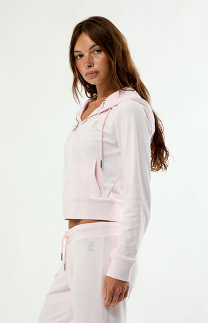 Velour Core Zip Up Cropped Hoodie image number 3