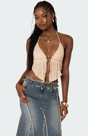 Anaya Textured Open Back Halter Top image number 1