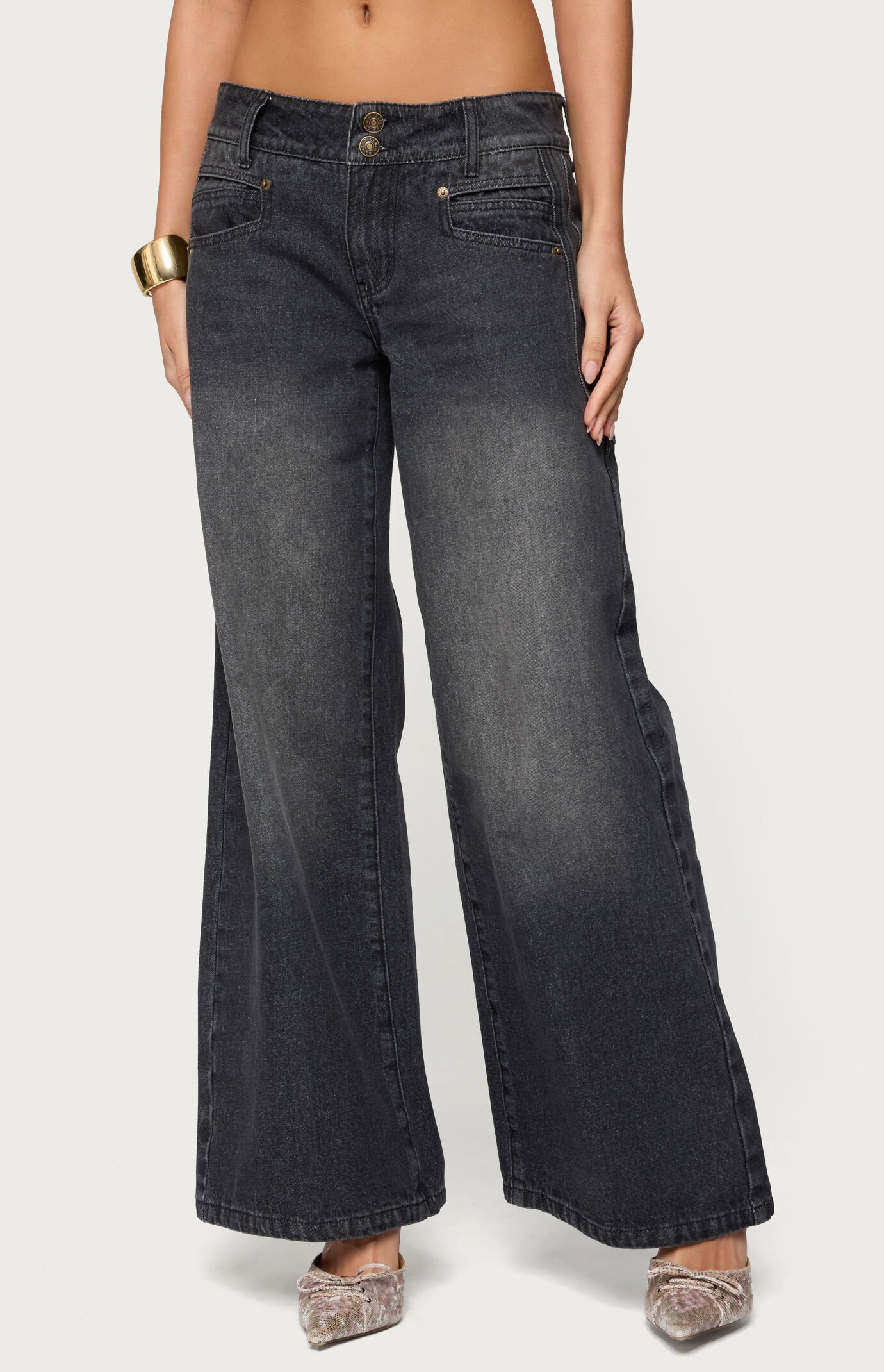 Edikted Charlize Stitched Washed Low Rise Baggy Jeans