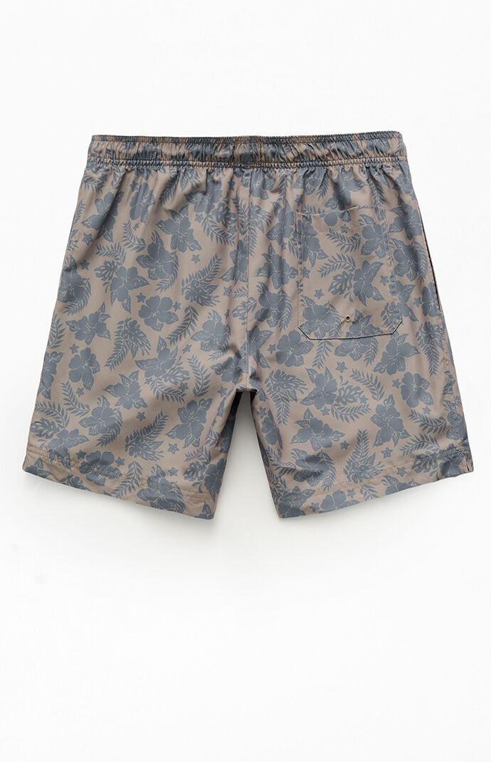 Pacsun Brown Flower 6.5" Swim Trunks