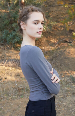 Gray Amara Surplice Long Sleeve Top image number 2