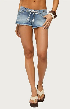 Robe Tie Denim Micro Shorts image number 1
