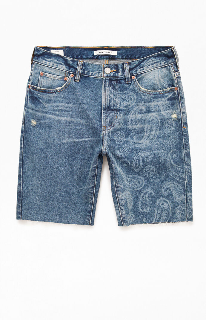 Medium Wash Paisley Denim Shorts