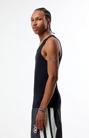 Black Script Ribbed Tank Top image number 2