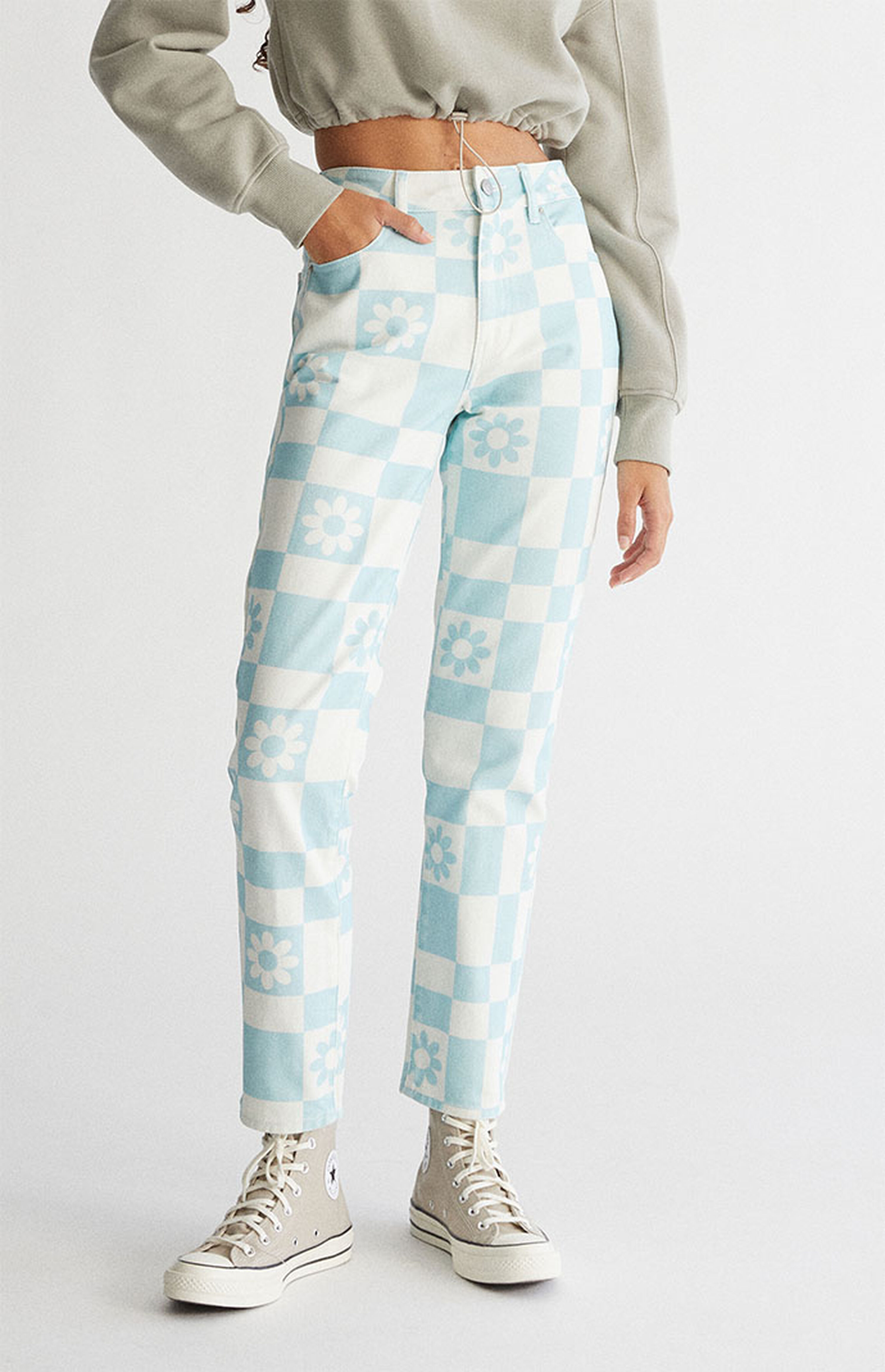 PacSun Eco Flower Checkerboard Mom Jeans PacSun