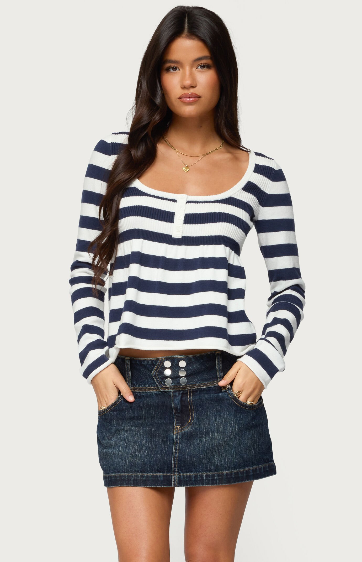 Edikted Lockie Striped Knit Babydoll Top