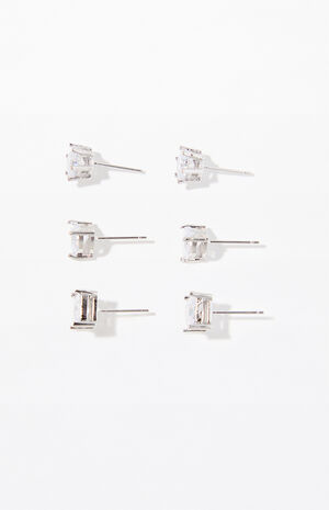 3 Pack Faux Diamond Stud Earrings image number 1