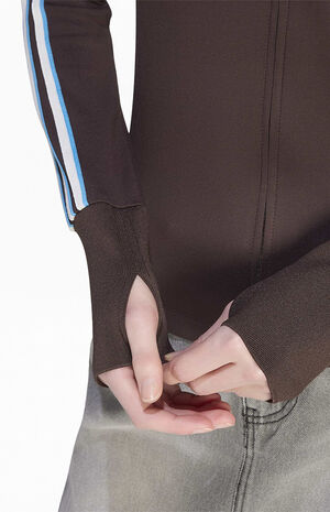 Brown Trefoil 3-Stripe Zip Up Hoodie image number 4