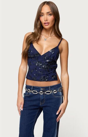 Pia Sequin Floral Backless Top image number 1