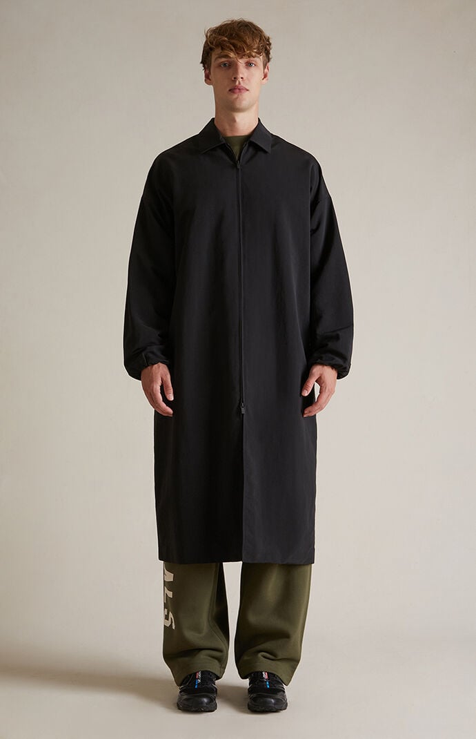 Fear of God Essentials Black Recycled Nylon Trench Coat