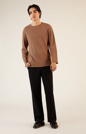 Solid Raw Hem Waffle Knit Long Sleeve T-Shirt image number 4