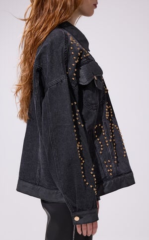 Ricki Black Studded Denim Jacket image number 3