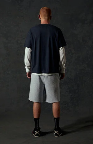 Heather Grey Standard Long Fleece Sweat Shorts image number 3