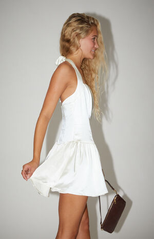 Satin Halter Drop Waist Mini Dress image number 3