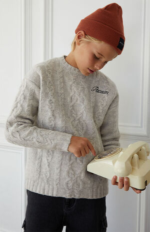 Heather Grey Cable Knit Sweater image number 1