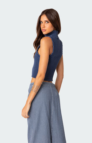 Washed Zip Up Knit Tank Top image number 4