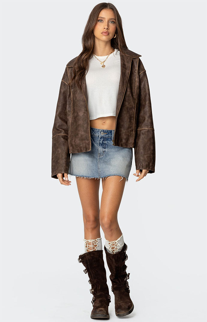 Edikted Oversized Washed Faux Leather Jacket | PacSun