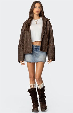 Oversized Washed Faux Leather Jacket image number 5