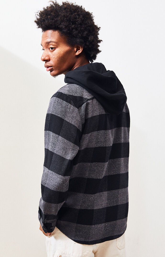 Black & Gray Bowery Hooded Flannel Shirt