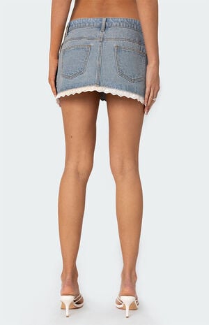 Eyelet Lace Up Denim Mini Skirt image number 4