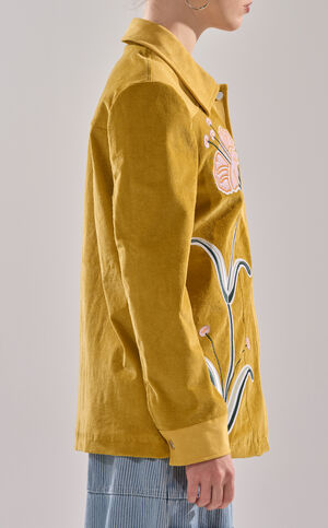 Geraldine Mustard Floral Embroidered Corduroy Jacket image number 3