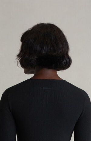 Women's Vintage Black Signature Ribbed Knit Long Sleeve Zip Up Top image number 5