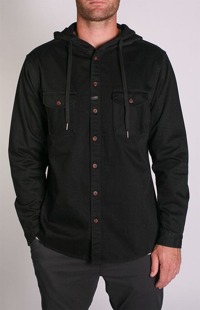 Black Wallace Long Sleeve Hooded Shirt