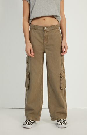 Olive Baggy Cargo Jeans image number 4