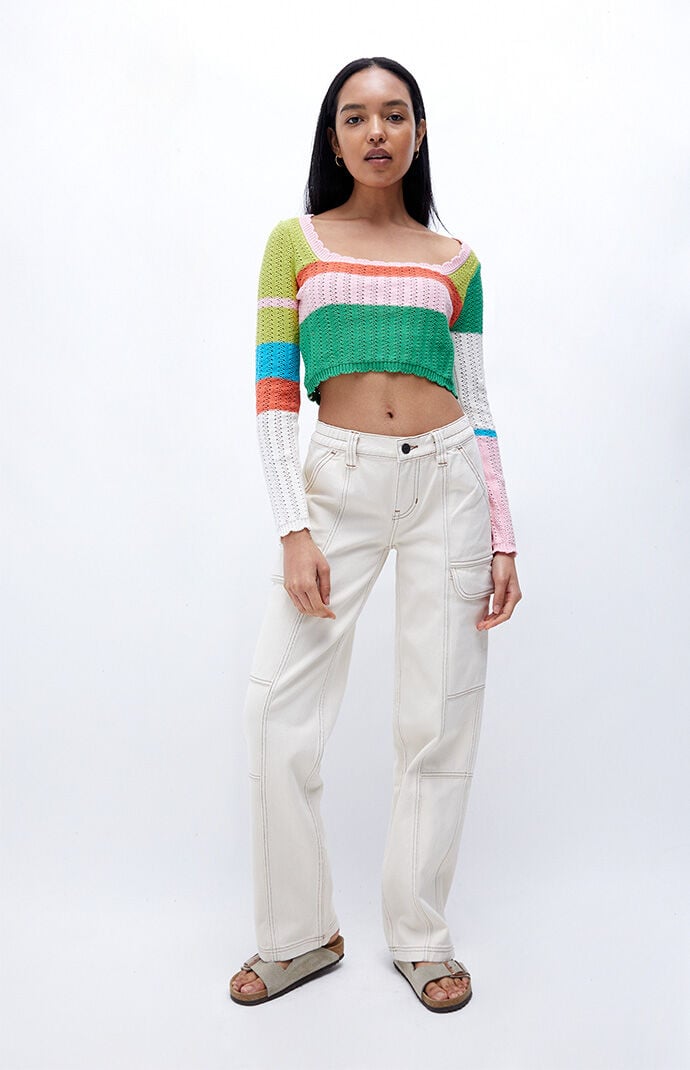 LA Hearts Long Sleeve Crochet Sweater PacSun