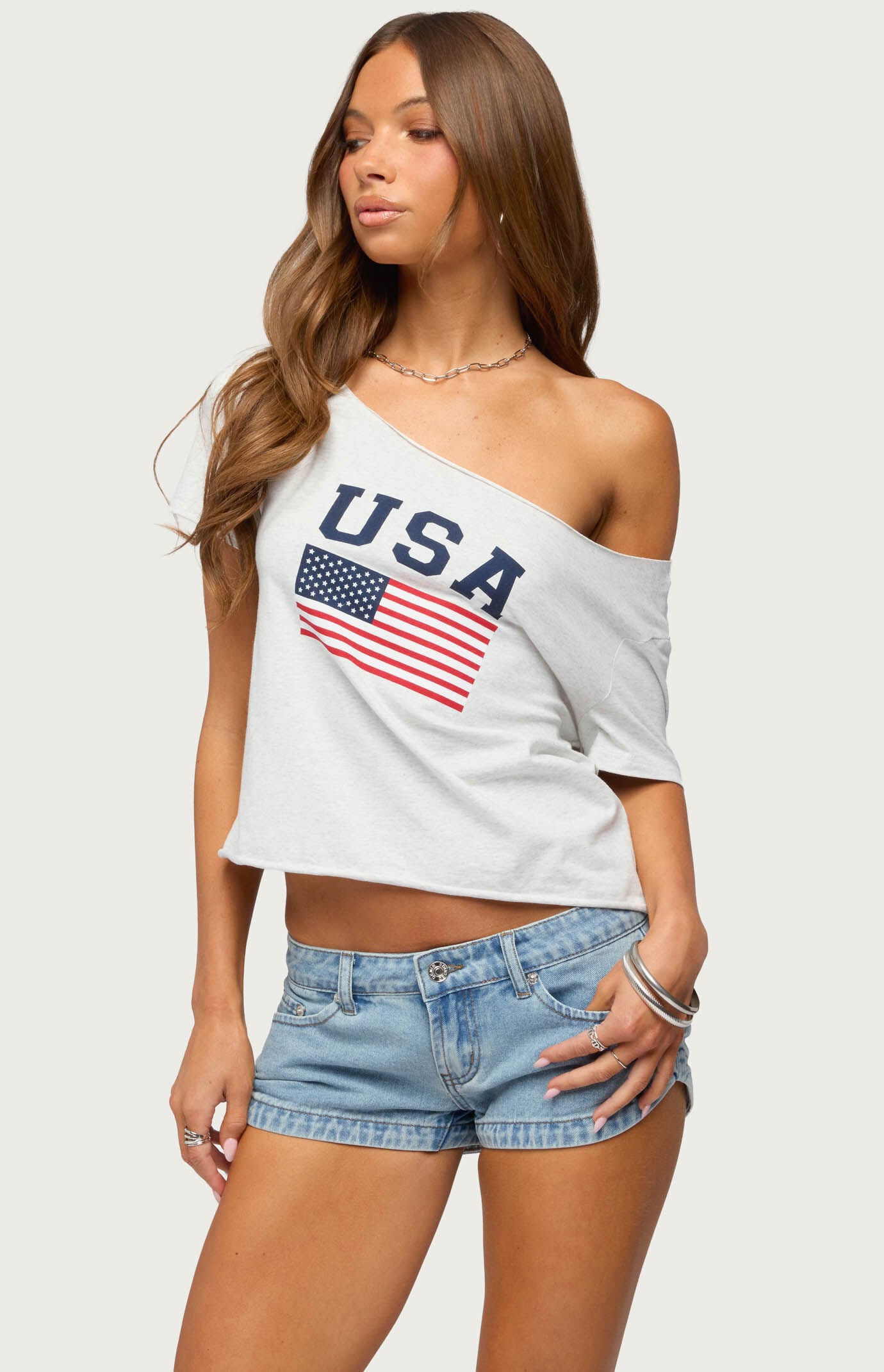 Edikted USA Babe Off-The-Shoulder T-Shirt