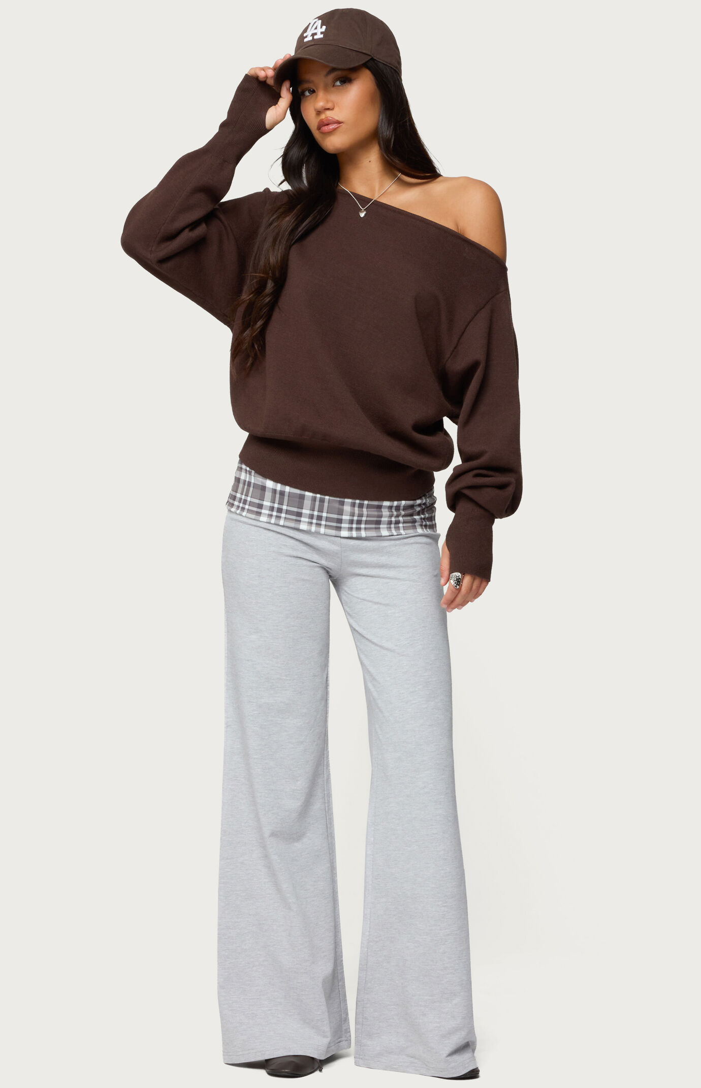 Edikted Kimmy Plaid Foldover Waist Pants