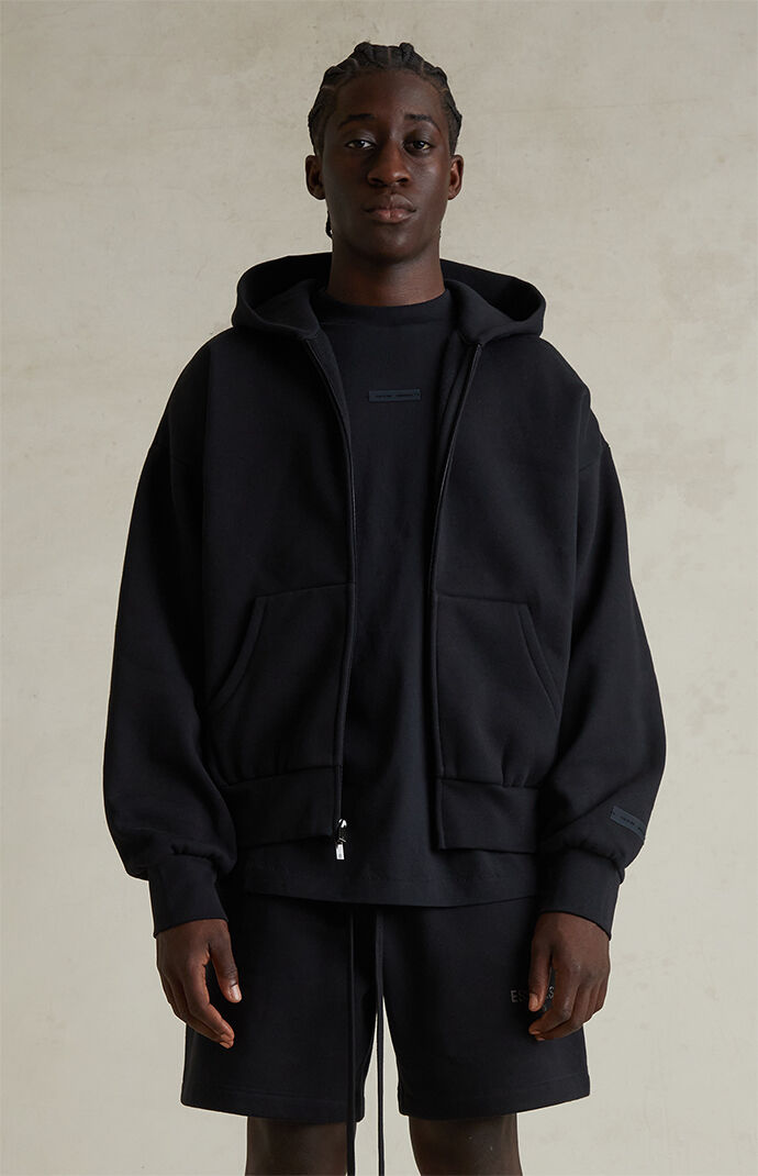 Fear of God ESSENTIALS Jet Black Classic Fleece Zip Up Hoodie | PacSun