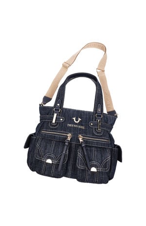 Multi Pocket Dark Denim Cinch Tote Bag image number 8