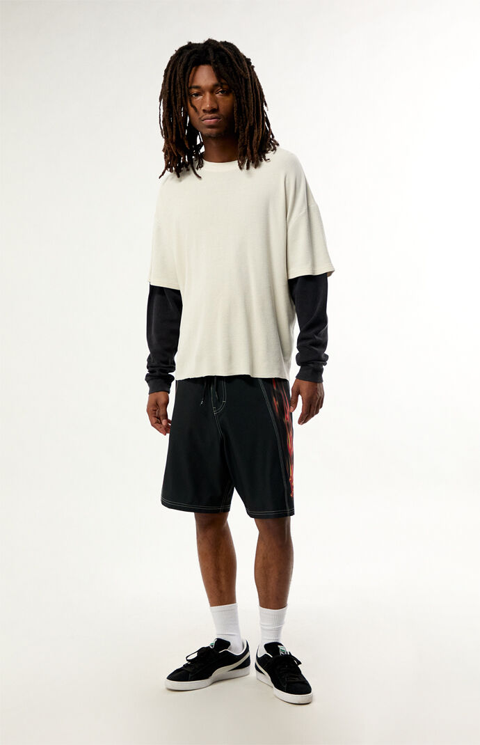Pacsun Cream Waffle Knit 2Fer Layered Long Sleeve T-Shirt
