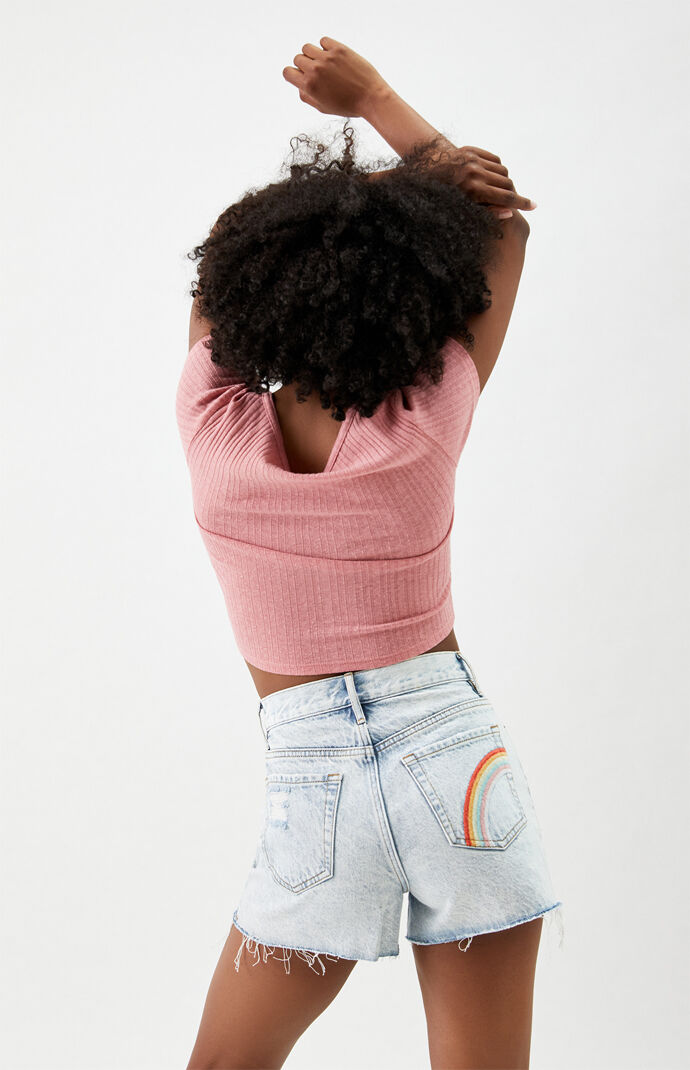 Rainbow Ultra High Waisted Vintage Denim Shorts