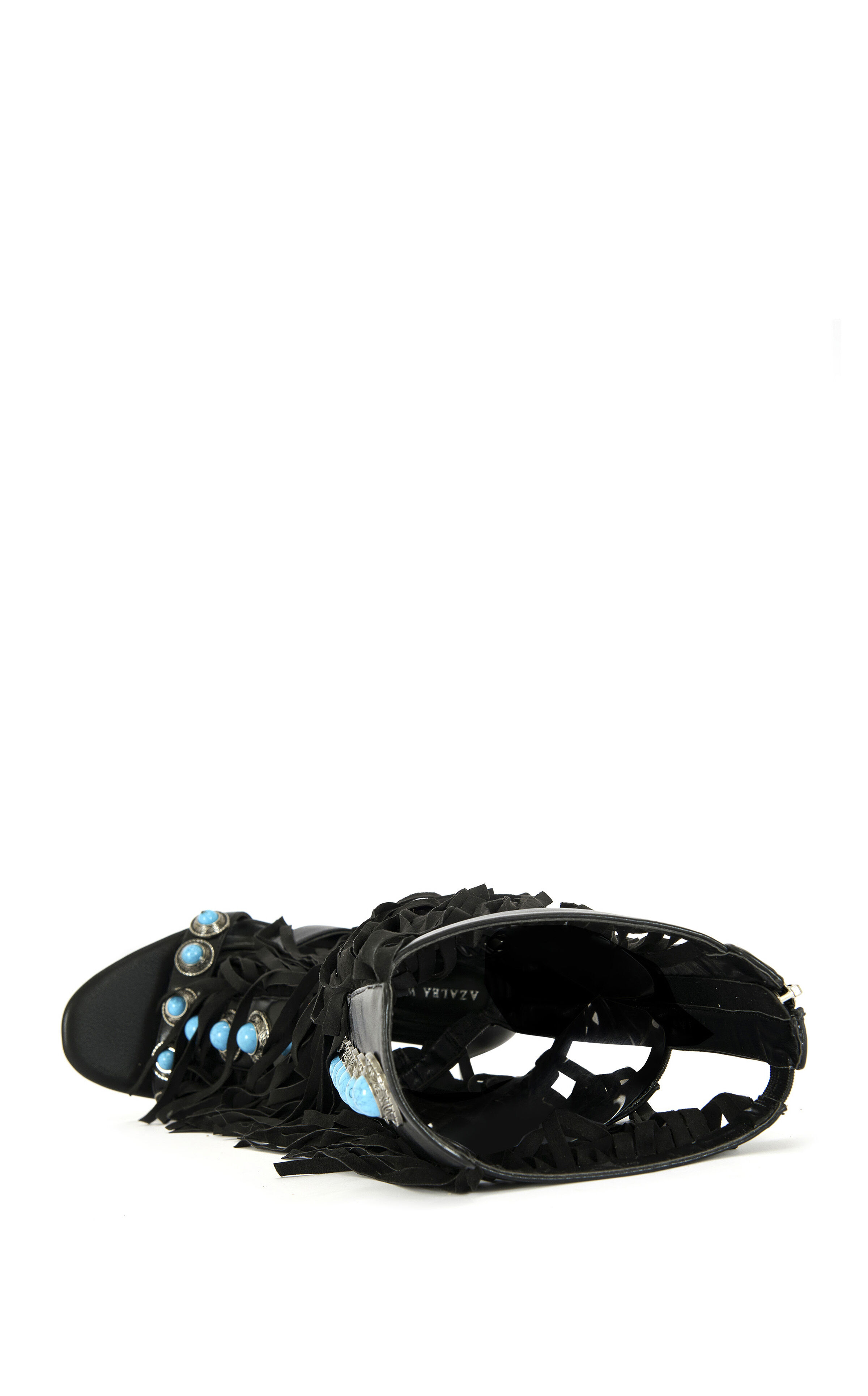 AZALEA WANG Women's Amadeo Black Fringe Gladiator Sandal Boots