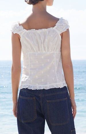 White Floral Embroidered Elena Top image number 4