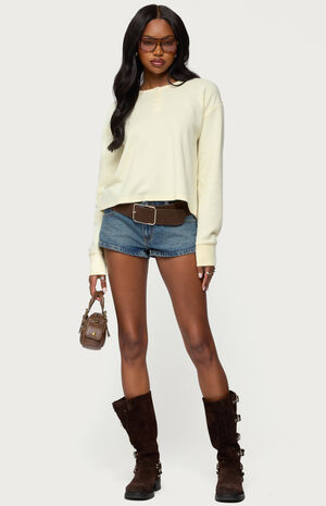 Deni Long Sleeve Henley Waffle Top image number 5