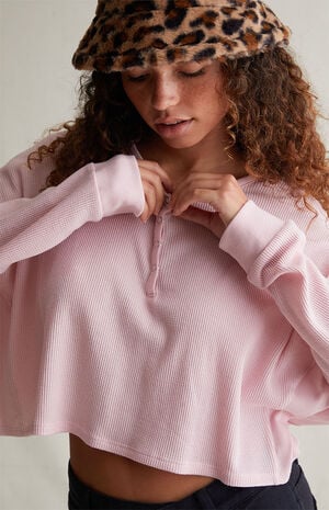 Ribbed Mixed Henley Long Sleeve Top image number 1