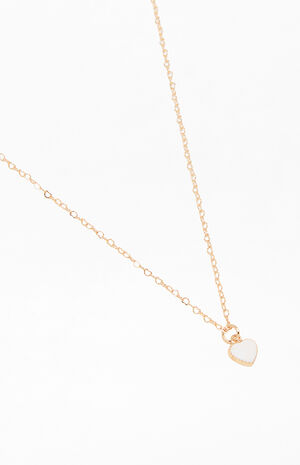 Gold White Heart Necklace image number 2