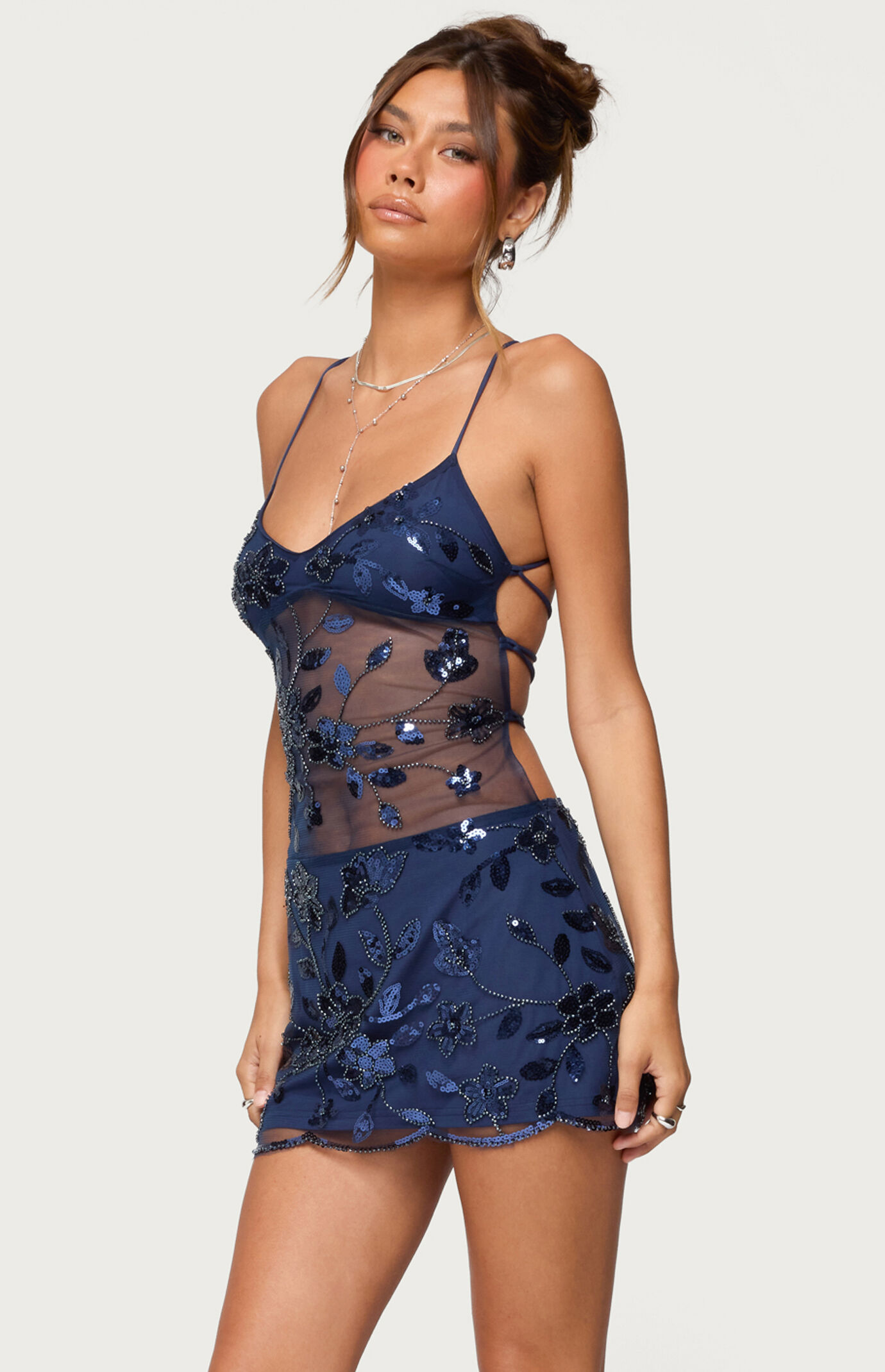 Edikted Beaded & Sequin Backless Mini Dress