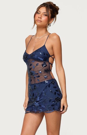 Beaded & Sequin Backless Mini Dress image number 2