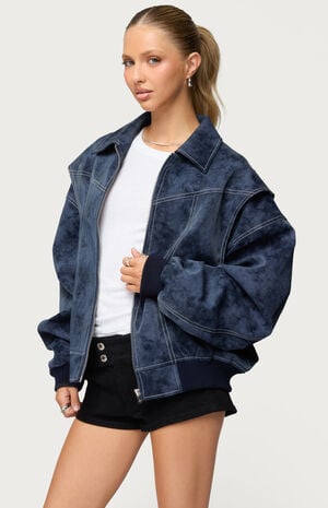Ownley Oversized Faux Leather Bomber Jacket image number 1