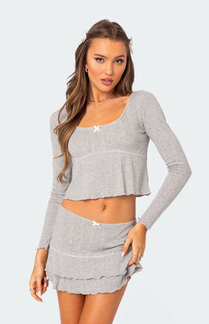 Fig Pointelle Long Sleeve Top image number 1